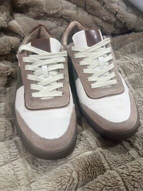 Men's White & Brown Suede-Trim Sneakers